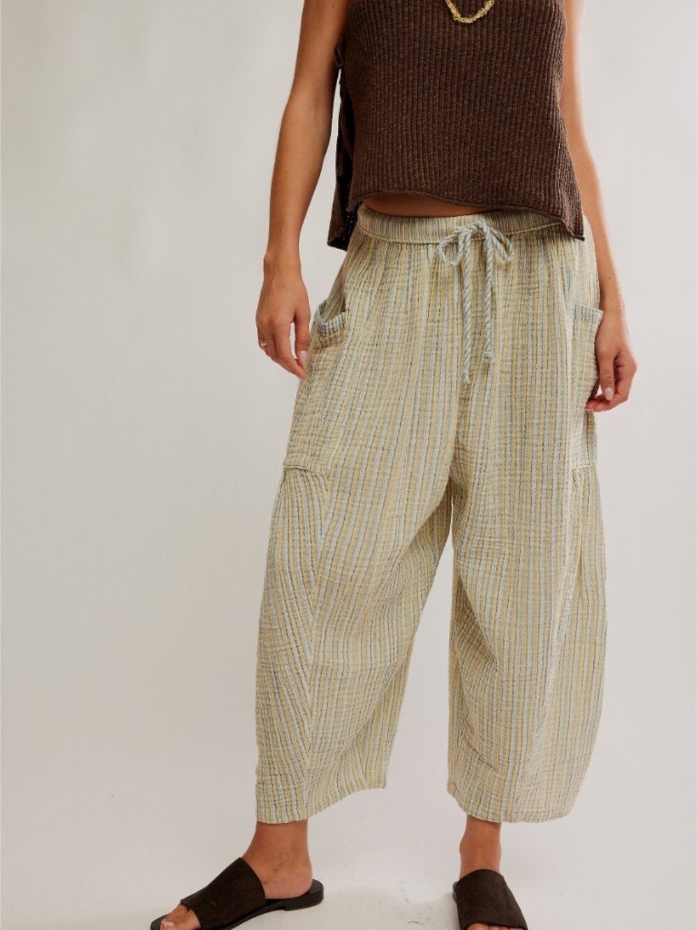Free People Quine Striped Pants/ Chamomile Combo size Medium